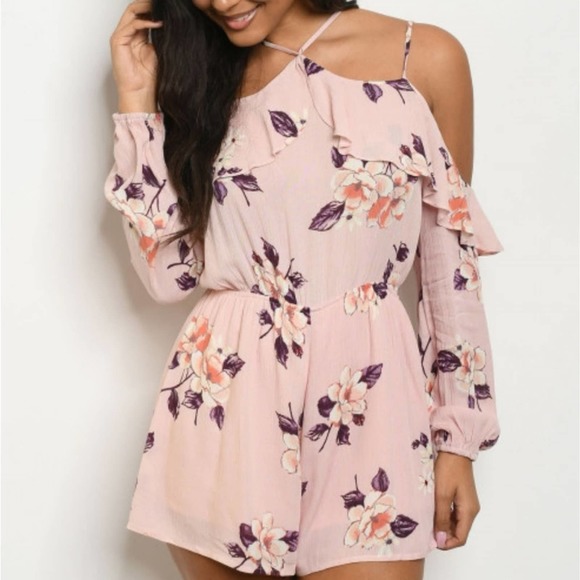 NWT London Blush Off Shoulder Strappy Ruffle Floral Romper Playsuit Small - Picture 7 of 11